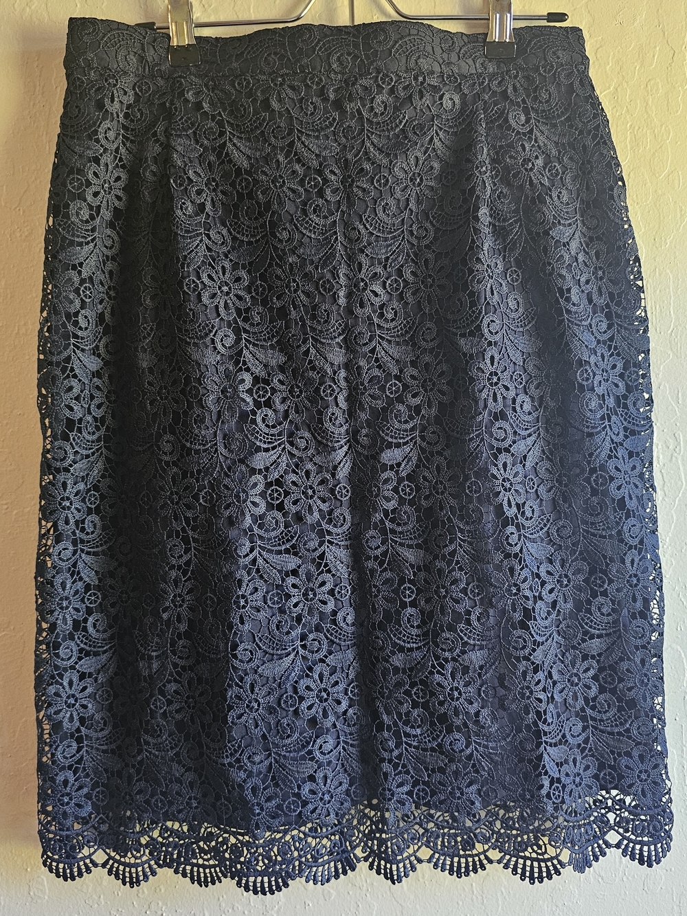 Uniqlo Navy Floral Lace Pencil Skirt